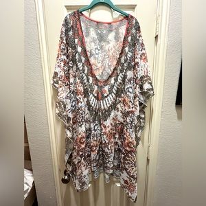 Orange and gray paisley, sheer, kimono cover-up